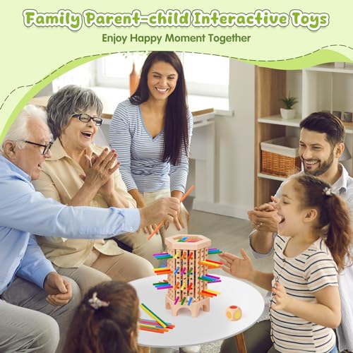 Juego de mesa Montessori de madera con 36 palitos y dados miniatura 3