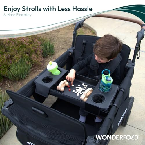 Image of WONDERFOLD Flex Snack Tray for L4 Stroller Wagon with Convertible Cup Holders & Adjustable Sidewalls to Maximize Space, Easy to Install, Easy to Clean