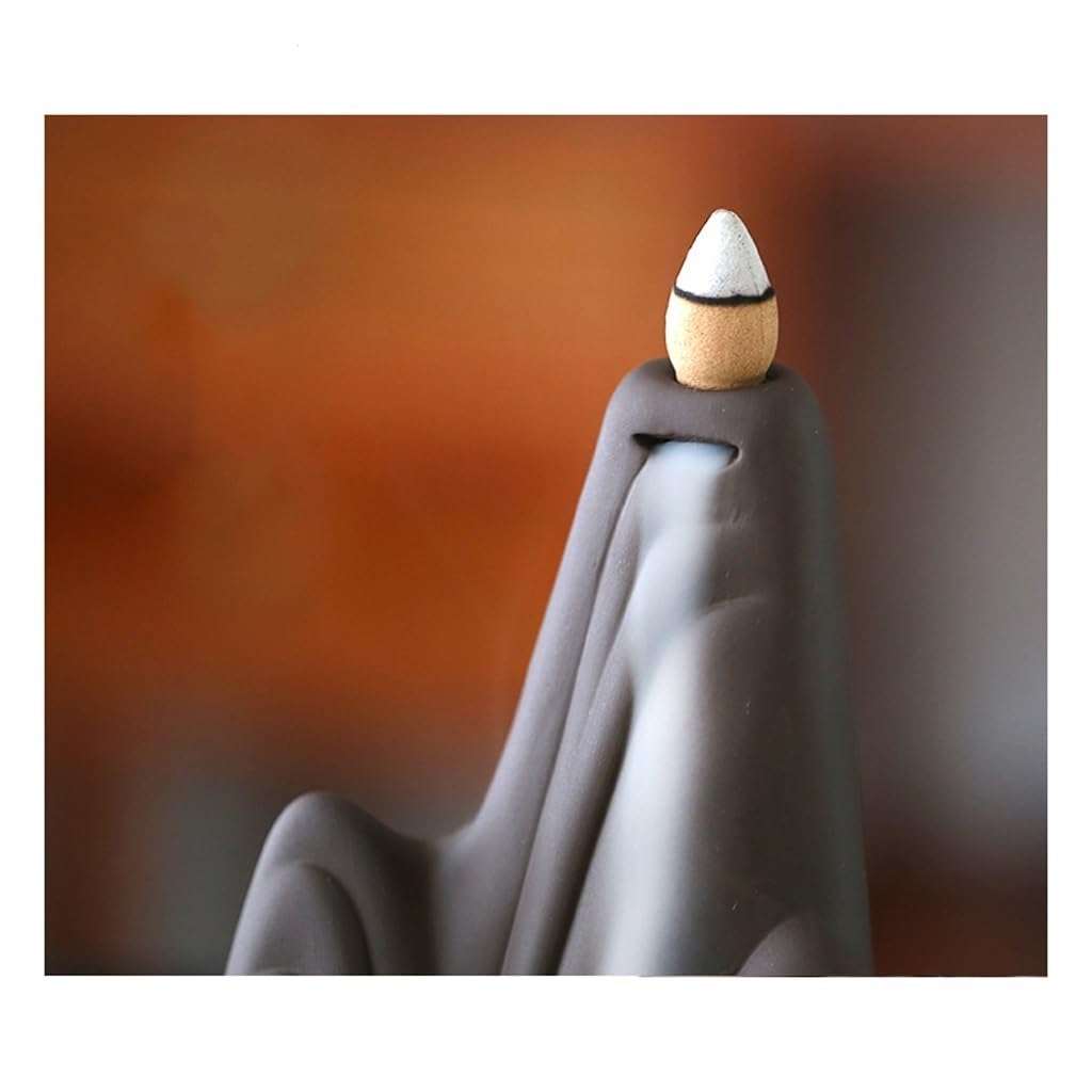 Quemador de incienso de reflujo Torre quemador de incienso creativo pequeño monje Buda reflujo cascada soporte de incienso, oficina Yoga casa de té meditación decoración del hogar Quemador de incienso