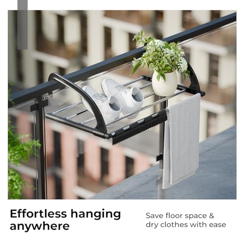 Image of Lifelong Metal Adjustable Cloth Drying Stand | Balcony & Window Hanging Laundry Rack | Wall-Mounted Cloth Hanger & Organizer Shelf | Space-Saving Cloth Dryer Stand for Indoor & Outdoor Use