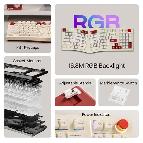 Image of MechLands Feker Alice98 Ergonomic 98 Keys Custom Mechanical Keyboard, VIA Programmable, USB-C Wired Gaming Keyboard, Hot Swappable, 5 Layer Paddings, Control Knob, NKRO, RGB for Win /Mac (Beige)