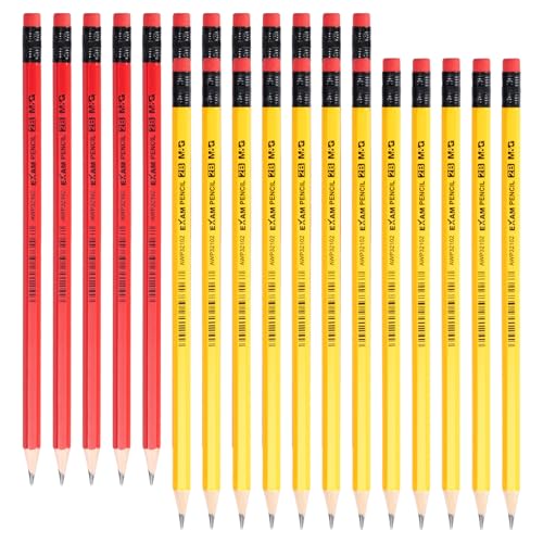 M&G Wood-cased Pencils 24 Count Pre-Sharpened #1 2B Pencils Yellow & Red Hexagonal Graphite Pencils Bulk with Top Erasers School Classroom Teacher Supplies Writing Drawing and Sketching