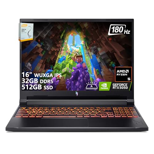 Image of acer Nitro V 16 AI Gaming Laptop | 16 inch WUXGA IPS 180Hz | AMD Hexa-Core Ryzen 5 240 | 32GB DDR5 512GB SSD | GeForce RTX 5050 8GB DLSS4 (Up to 440 AI Tops) | Backlit Keyboard Win11 w /DLCA Accessory
