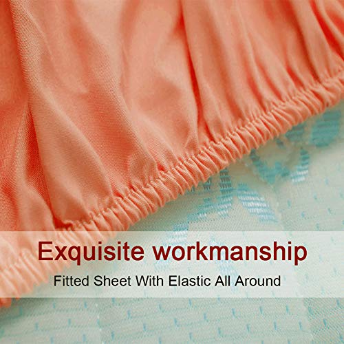 Image of SONORO KATE Bed Sheet Set Super Soft Microfiber 1800 Series Luxury Egyptian Sheets 16-Inch Deep Pocket,Wrinkle and Hypoallergenic-4 Piece (Coral, Full)