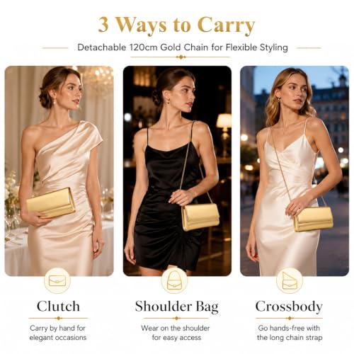 Image of DETARA Women Evening Bag Vegan Leather Clutch Purse Shoulder Crossbody Envelope Bag for Party Wedding Prom Bridal