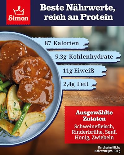 SIMON Schweinebraten in Senf-Honig-Sauce 400 g I Zartes Fleisch in würziger Sauce I Fertiggericht in recyclebarer Konserve I Authentische Hausmannskost