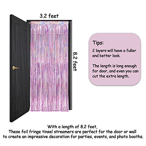 Image of Pink Tinsel Curtain Party Backdrop - GREATRIL Foil Fringe Curtain Lilac Pink Party Streamers for Birthday Girl Themed Party Decorations - 2 Packs