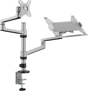 Navodesk Control Monitor Arm Model L with Laptop Tray - Dual Monitor Stand for 17" to 32" Screens & 11.6" to 17.3" Laptops - Ergonomic and Space-Saving Design (Dual with Laptop Holder, Silver)
