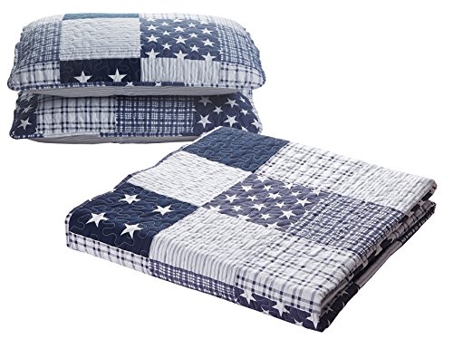 Slpr Americana Pride 3-Piece Queen Comforter Set (Summer Quilt Queen Size And 2 Shams): Lightweight Patriotic Bedding, White And Blue Quilt Bedding With Stars - Comforter Sets For Queen Bed #TOP6