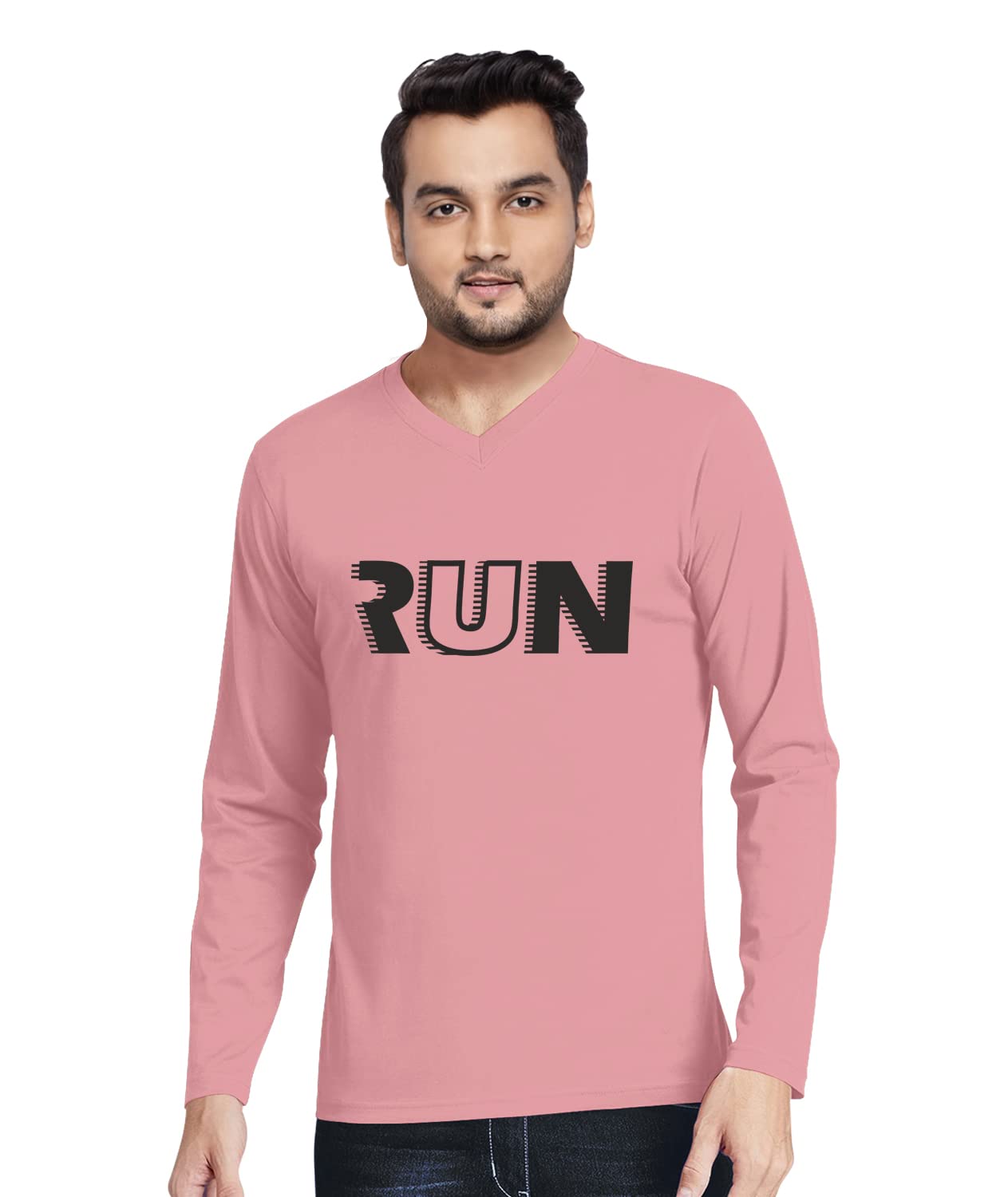 CRICMARKET.COMCricmarket Graphic Printed Men Run Text Cotton Printed Tshirt V Neck Full Sleeves T Shirt. Run,Gym,Fitness, Trendy, Trending Tshirts.