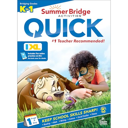 Summer Bridge Activities Quick Kindergarten to 1st Grade Workbooks, K-1 Activity Book With Phonics, Math, Science, Grammar, Fitness, and Handwriting Practice