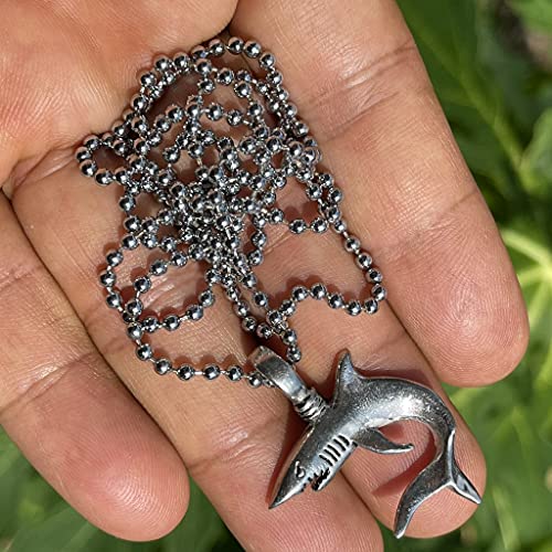 Tribal Jewelry Surfer Maori Hawaiian Polynesian Shark Great White Pewter Men's Pendant Necklace Protection Amulet Longevity Prosperity Growth Talisman Happy Wealth Money Lucky Charm Silver Ball Chain #TOP1