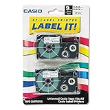 Casio 9mm Labelling Tape, Black on Clear, Double Pack (XR-9X2S). Clear Labels with Black Print Makes Text Easy to Read.