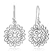 925 Sterling Silver Open Filigree Mandala Heart Lotus Flower Dangle Hook Earrings 1.18"