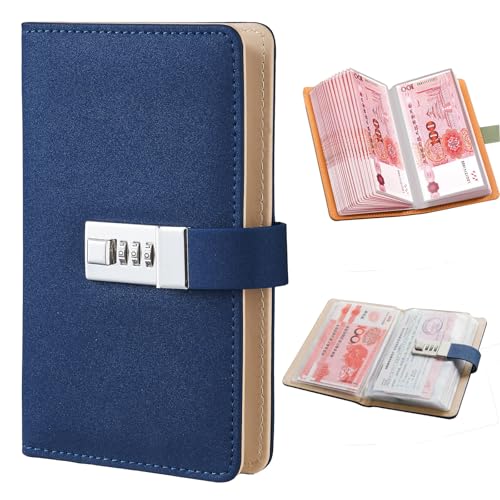 Wuhonghao Budget Planner Deutsch Sparbuch für Geld mit Schloss A6 Budgetplaner Passwort Geldsparmappe Geld Sparen Mappe 100 Envelope Saving Challenge Buch Cash Spar Planer Binder (Blau)