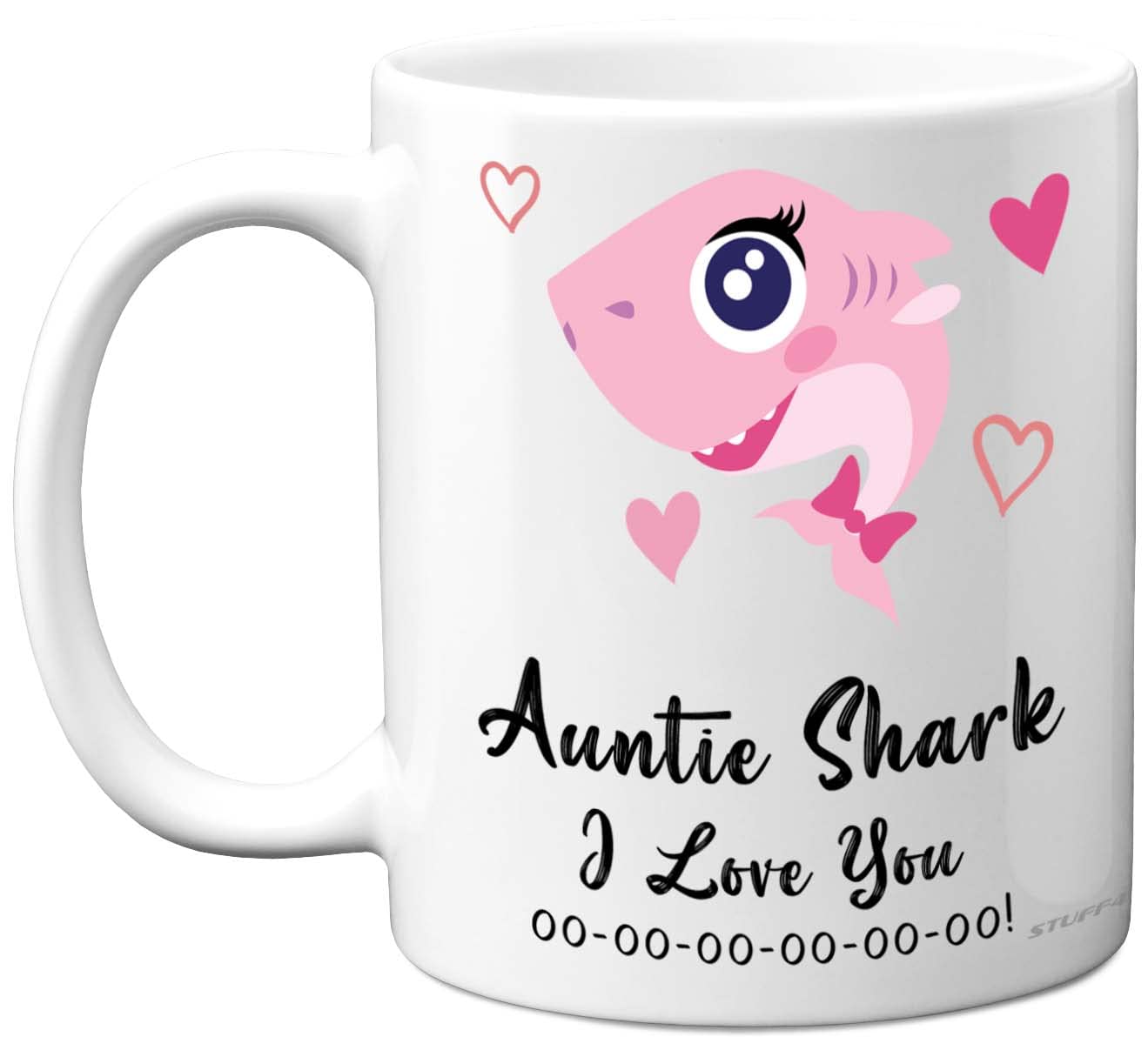Stuff4 Auntie Birthday Mug - Auntie Shark - Aunty Birthday Gift from Nephew or Niece, Happy Aunt from Toddler Baby, Christmas Tea Coffee 11oz Ceramic Dishwasher Safe Mugs Cup