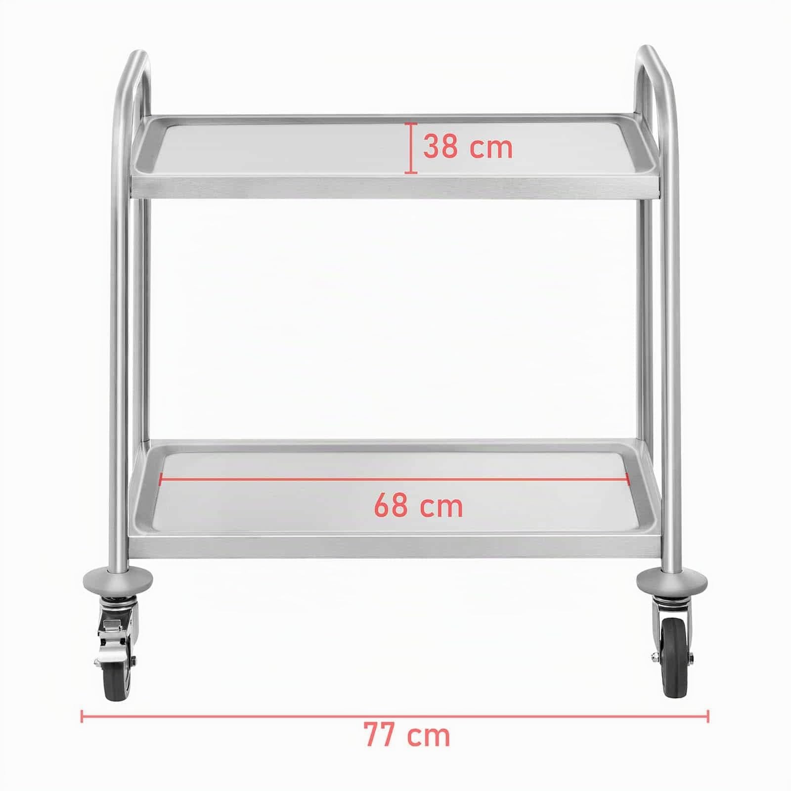 Royal Catering RCSW 2.1H Chariot de Service en Acier Inoxydable avec roulettes Chariot de Transport à 2 Bords (capacité de Charge : 150 kg, espacement des tablettes : 45,5 cm)