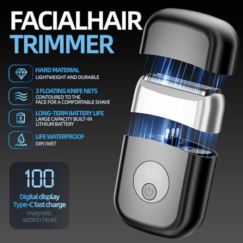 Image of Electric Foil Shavers for Men, New Mini Electric Razor with 3 Floating Blades, LED Display, USB-C Fast Rechargeable, Travel Portable Beard Trimmer for Men, Gifts for Dad Him (Black)