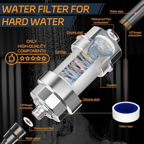 Image of Shower Filter, EMBATHER 20 Stage Shower Head Filter for Hard Water Remove Chlorine /Fluoride /Heavy Metals,High Output Shower Softener Filter for Hair, 4 Cartridge -Polished Chrome