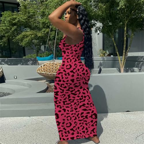 Image of Nimsruc Women Casual Sexy Deep U Neck Tank Top Bodycon Dress Summer Sleeveless Wrap Long Basic Party Club Maxi Dresses