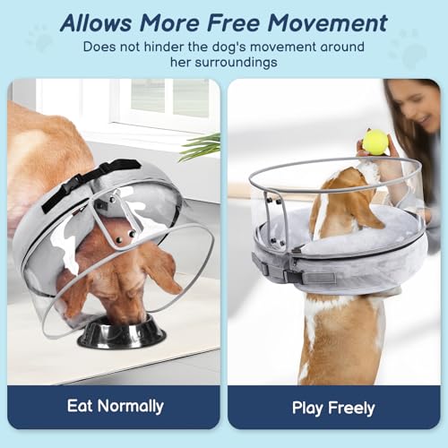 BARKLESS Inflatable Dog Cone, Protective Dog Surgery Collar to Stop Licking Biting Wounds, Patented Soft Donut Cone with Clear Shield, Adjustable Blow-up Collar for Surgery Recovery (Grey, L) by BARKLESS - Image 7