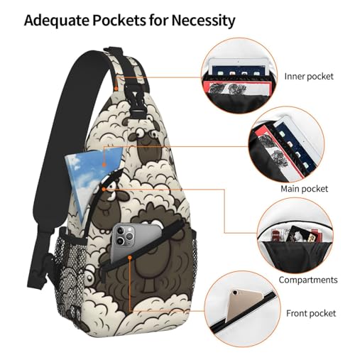 Bolso bandolera negro con diseño de oveja para senderismo miniatura 5
