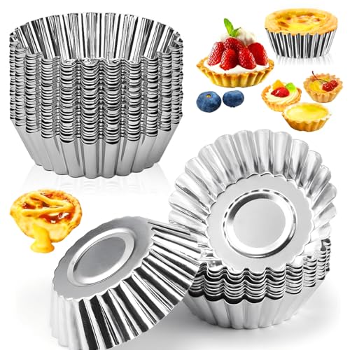 qhklew 36 Pièces Moule à Tarte aux œufs, Moules à Tartelettes en Acier au Carbone, Réutilisables, Tarte Oeuf Pan Antiadhésif Acier Inoxydable pour la...