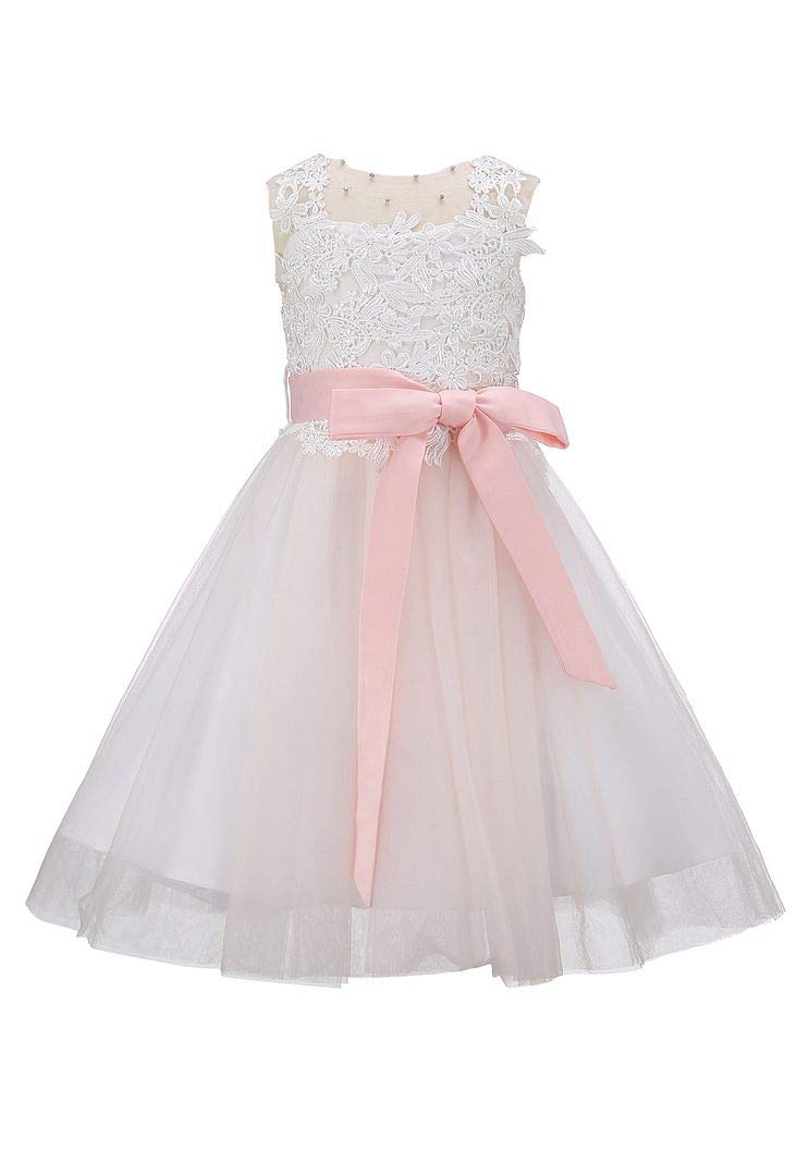 Bow DreamLace Vintage Flower Girl's Dress Tulle Sleeveless Blush Pink 4T