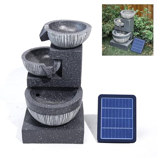 BTGGG 3 Tier Bowl Solar Water Fountain - Outdoor Solar Powered Garden Water Feature With Lights and Waterfall Decoration