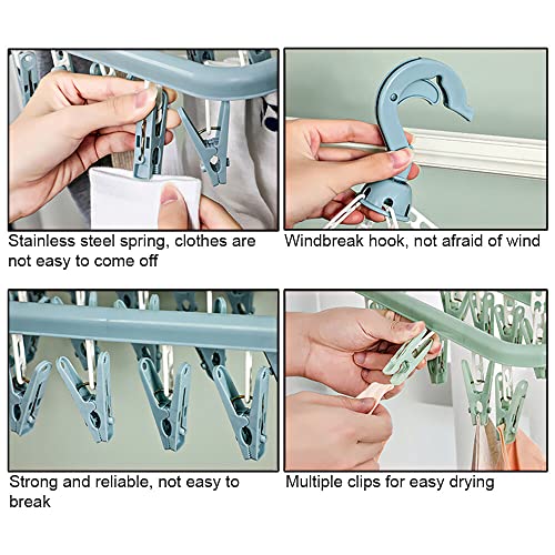 GmeDhc Sockentrockner Wäscheständer, Faltbarer Wäscheständer mit 32 Clips, Unterwäsche Kleiderbügel, Trockengestell Socken, Winddichter Aufhänger, für Kleine Wäscheartikel