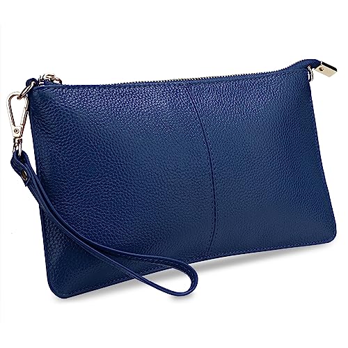 Image of YALUXE Genuine Leather Wristlet Handbags Purses Cell Phone Pocket Clutch Wallet Crossbody Bags for Women