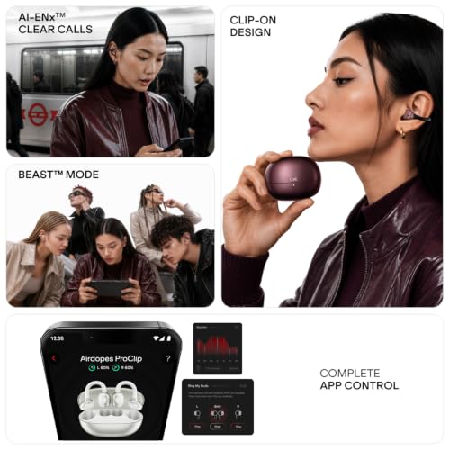 Image of boAt (2026 Launch Airdopes ProClip,Air Conduction Tech,Feather-Light Earbuds,Clip-On Design,All Day Wear Comfort,52H Battery,12mm Dynamic Drivers,App Support,BT v6.0,OWS Earbuds with mic(Velvet Wine)