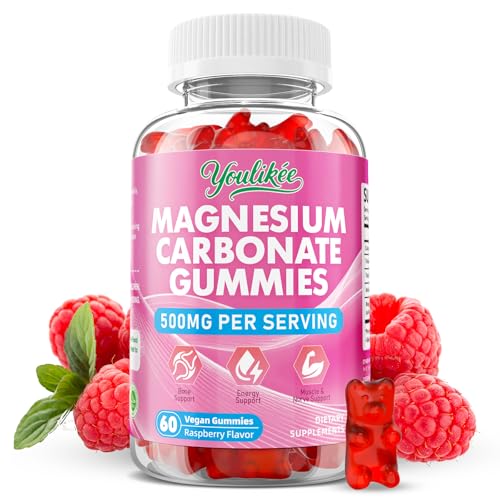 Magnesium Carbonate 500mg Gummies, High Absorption Magnesium Supplement for Adults - Support Muscle Relaxation & Nerve Health, Vegan, Sugar Free, Raspberry Flavor, 60 Count