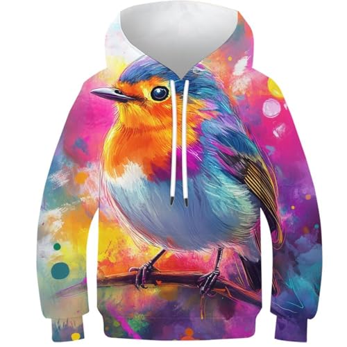 Sweat à capuche 3D oiseau coloré : idée cadeau originale pour ado de 13-15 ans