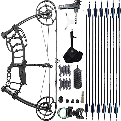 wolfman Bogenschießen Compoundbogen Set 40–65lbs Erwachsene Einstellbar 320/420 FPS Katapult Stahlkugel Dual-Use Jagdbogen6061 Aluminiumlegierung Angel Bogen Pfeil Set (C)