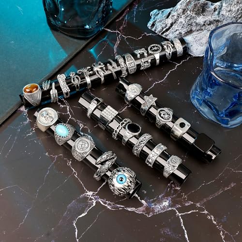 30Pcs Punk Ring for Men Women Cool Vintage Ring Silver Gothic Hippie Knuckle Ring Pack Adjustable Stackable Chunky Snake Skull Eye Ring2