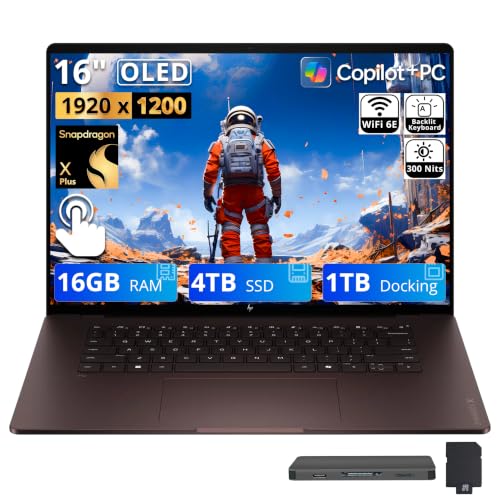 Image of HP OmniBook X 16 inch 2K OLED Touch Laptop, Snapdragon X Plus X1P-42-100, 16GB RAM, 5TB Storage (4TB SSD+1TB Docking Station), Adreno Graphics, Copilot+ PC, Backlit, Win 11 Home, Deep Espresso