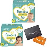 Baby Diapers Size 4, 150 Count - Pampers Swaddlers with Baby Diapers Size 5, 132 Count - Pampers Swaddlers and Amazon.com Gift Card in a Mini Envelope