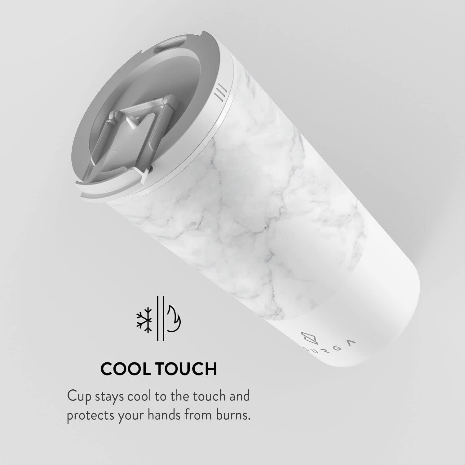 BURGA Travel Coffee Mug (16oz) – Spill-Proof, Secure-Seal Insulated Coffee Mug – Scratch-Resistant, Stainless Steel Travel Mug Stays Hot or Cold – Anti-Slip Coffee Tumbler – White Marble Travel Mug