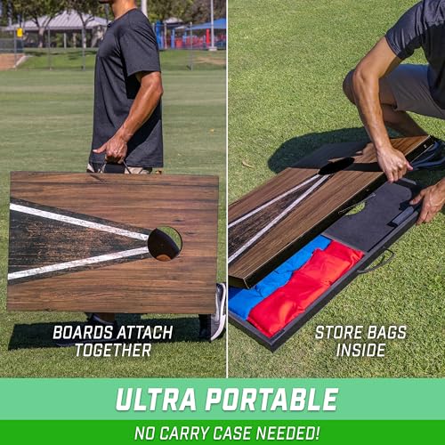 Image of GoSports 3 x 2 ft Cornhole Board Set - Portable Outdoor Toss Game for Adults & Family - Includes Set of 8 Bean Bags with Built-in Storage - Choose Your Style