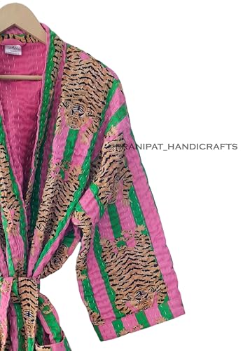 Cotton Hippie Lightweight Tiger Print Cotton Ethnic Open Front Mid Length Women Christmas Kantha Jacket3