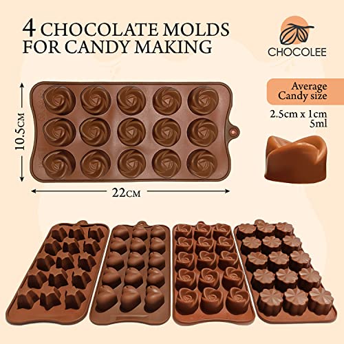 Chocolate Candy Molds-Food Grade Silicone+ Bonus E-Book Containing 592 Recipes. Non-stick, Easy to Use and Clean |Pack of 4 Chocolate Molds| CHOCOLEE