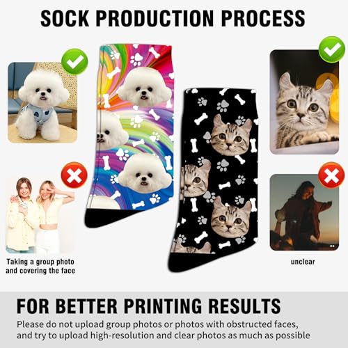 Lifemaison Individuelle Socken mit Foto,Personalisierte Socken mit Foto,Lustige Sockens,Legen Sie Ihr Gesicht auf socken für Unisex,Personalisierte Geschenk für Haustiere, Hunde, Katzen,M