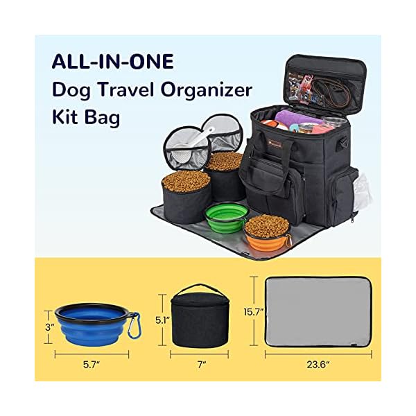 Modoker-Dog-Travel-Bag-with-Dog-Backpack-Airline-Approved-Pet-Travel-Bag-with-Shoulder-Strap-2-Collapsible-Dog-Bowls-2-Travel-Dog-Food-Container Dog Travel Bag with Backpack