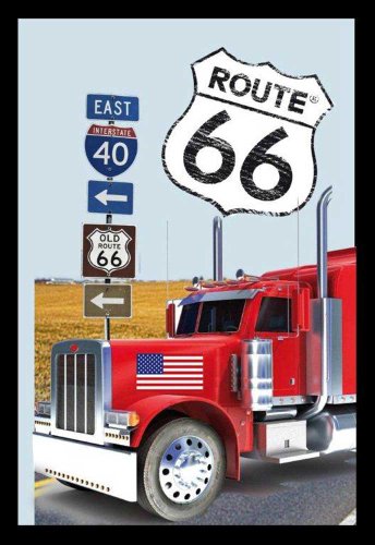 Empire 538 703 Route 66 Truck - Stampato Specchio con Cornice in plastica nel Design di Legno, Specchio di culto - Formato 20 x 30 cm