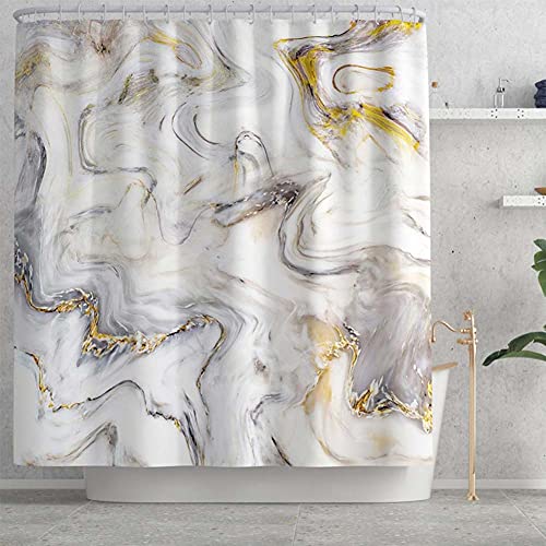 ETOPARS Marmor Textur Badezimmer Duschvorhang Teppich Set 4-teilige weiche und rutschfeste Badematte, U-förmiger Kontur… – Bild 4