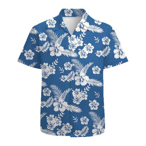 Blue Tropical Floral Men's Hawaiian Shirt Short Sleeve 3D Graphic Button Down Shirts Tropical Holiday Beach Aloha Shirts
