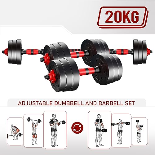 LMS 20KG Dumbbell and Barbell Adjustable Neoprene 2-in-1 Set, Weight Lifting Training, Bodybuilding Fitness Exercise, Home Gym Workout for Men and Women (Black & Red) - Image 4