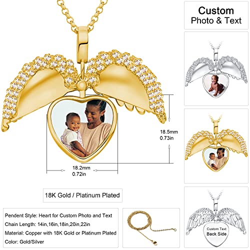 Sterling Silver Heart Locket Necklace For Women, Angel Wings Lockets Necklace For Women That Hold Pictures, Gold/Silver Personalized Engrave Memorial Photo Lockets Pendant For Kids Girl With Chain 12-22In #TOP1