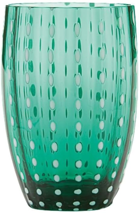 Zafferano Perle Glass Tumbler - Handmade Transparent Coloured Glass, cl 32 h 109mm d 71mm - Set 6 Pieces - Green